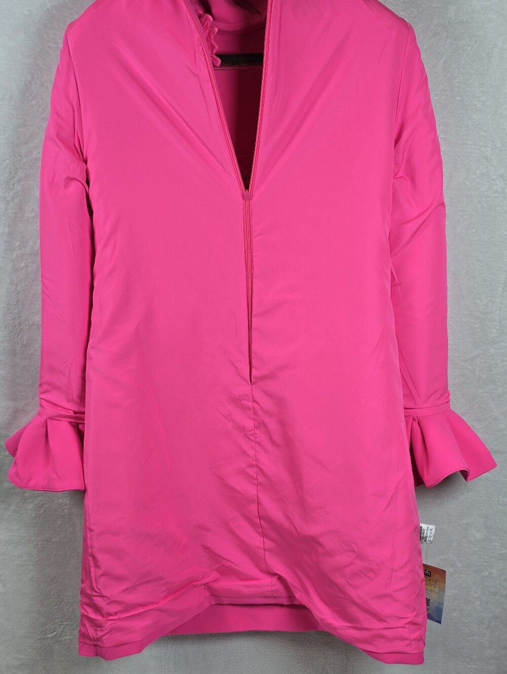 Hot Pink 3D Floral Applique Turtleneck A-line Shift Dress Bell Sleeves Sz.S - Picture 11 of 16